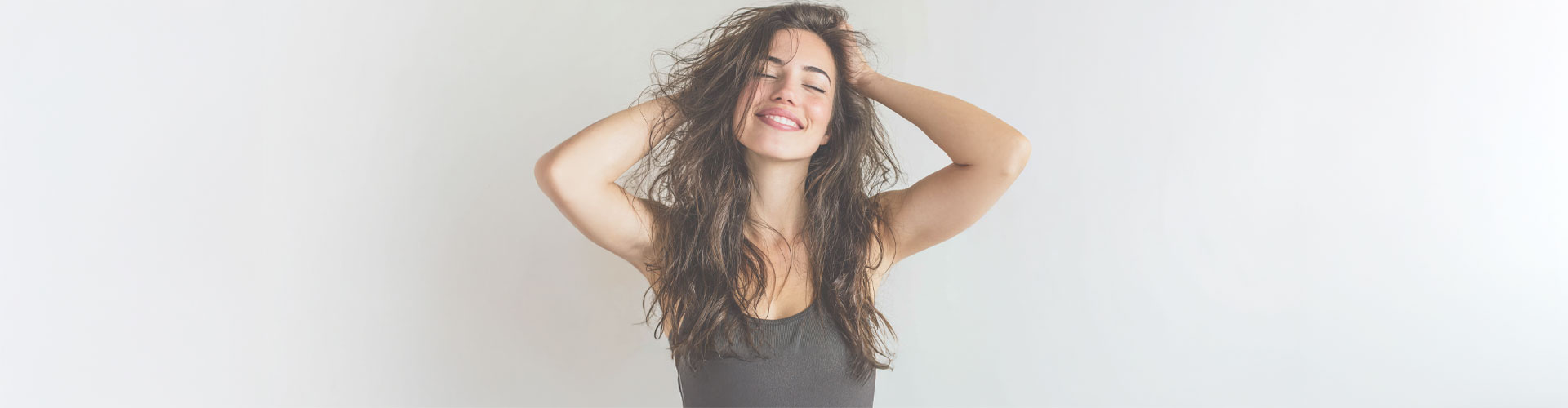 Hair, Skin, Nails Supplements Banner, woman touching her hair